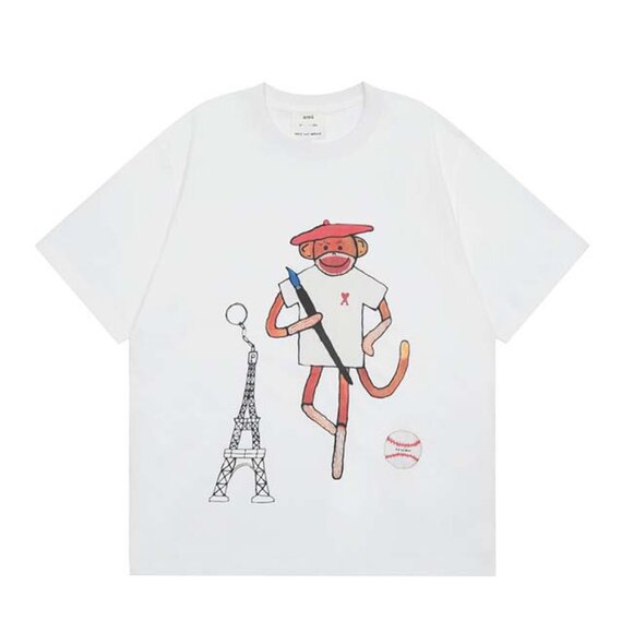 Ami X Nov Limited Love Monkey Pattern White Short Sleeve - Picture 1 of 9